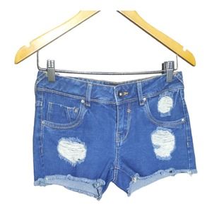 OLGYN Womens Distressed Raw Hem Low Rise Denim Shorts Size 28 NWT